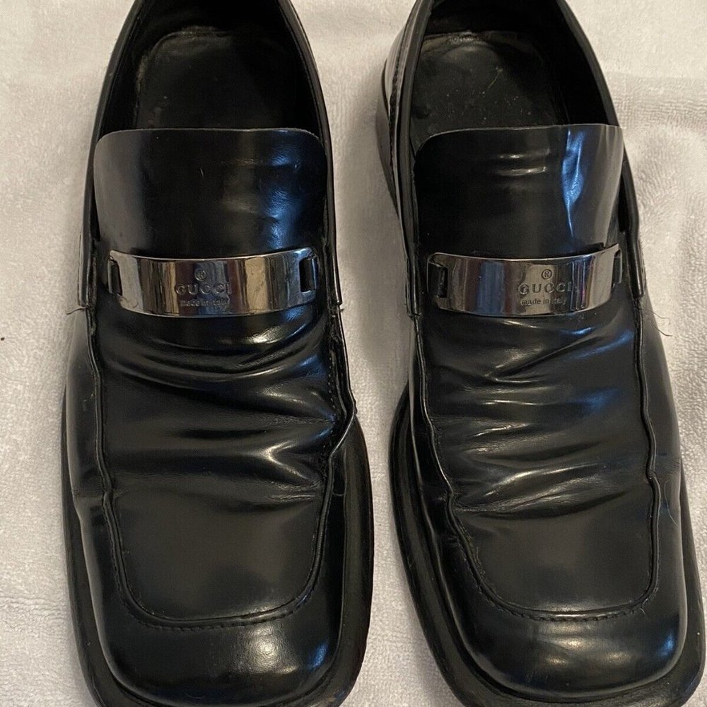 Gucci Men's Shoes Vintage size 9 1/2 D Black w Silver Gucci Full Bit #110-1452